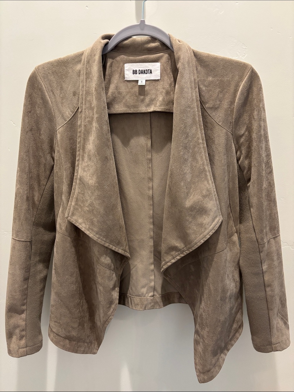 BB Dakota Taupe Open-Front Draped Blazer